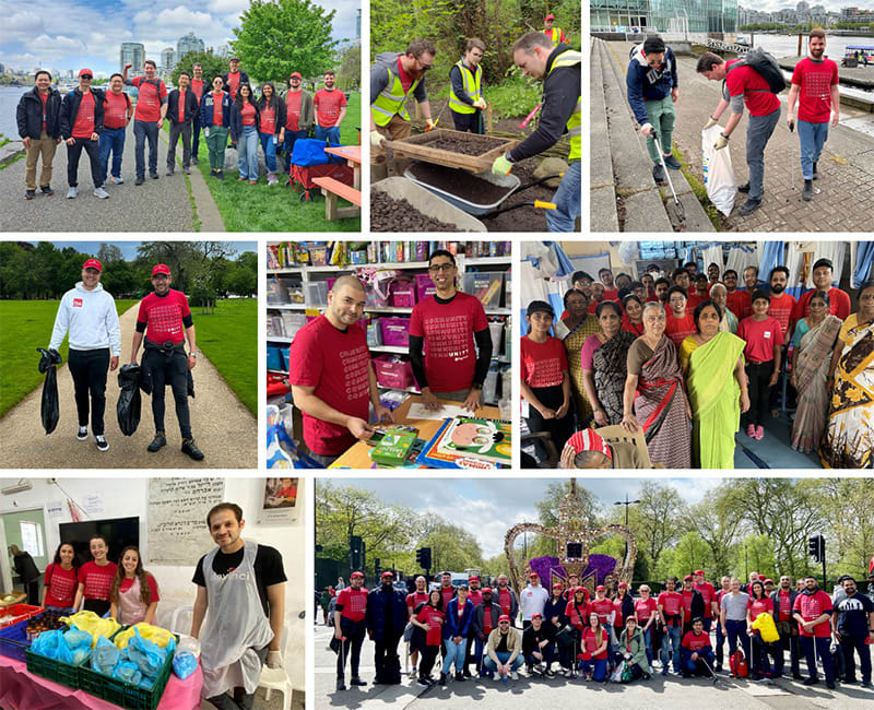 A collage of Ping employees volunteering across various non-profits on Ping Identity’s 2023 HelPING Hands Day.