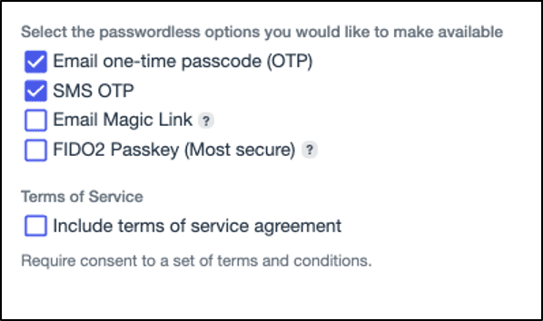 Select the Passwordless Options screen prompt in The Passwordless Getting Started Experience wizard