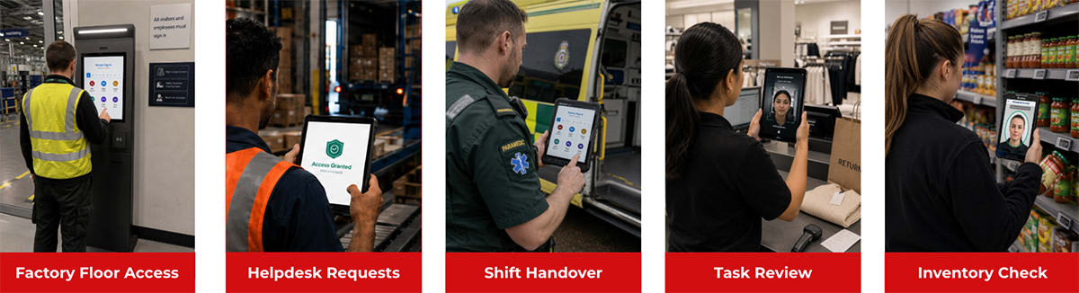 Fivepanel banner highlighting various frontline worker use cases for digital devices