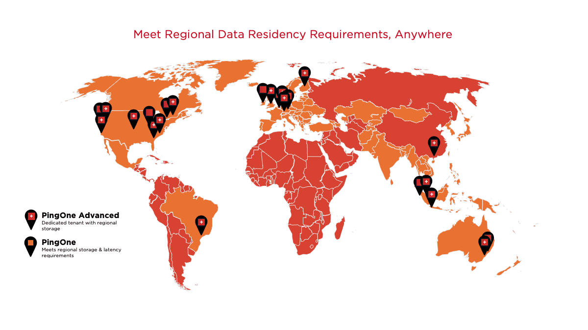 World map, data centers marked, regional compliance message.