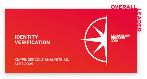 KuppingerCole Analysts AG award badge naming Overall Leader for Identity Verification in the Leadership Compass 2026 dated September 2026