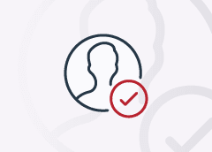 Decorative graphic with a icon of a person and a red checkmark.