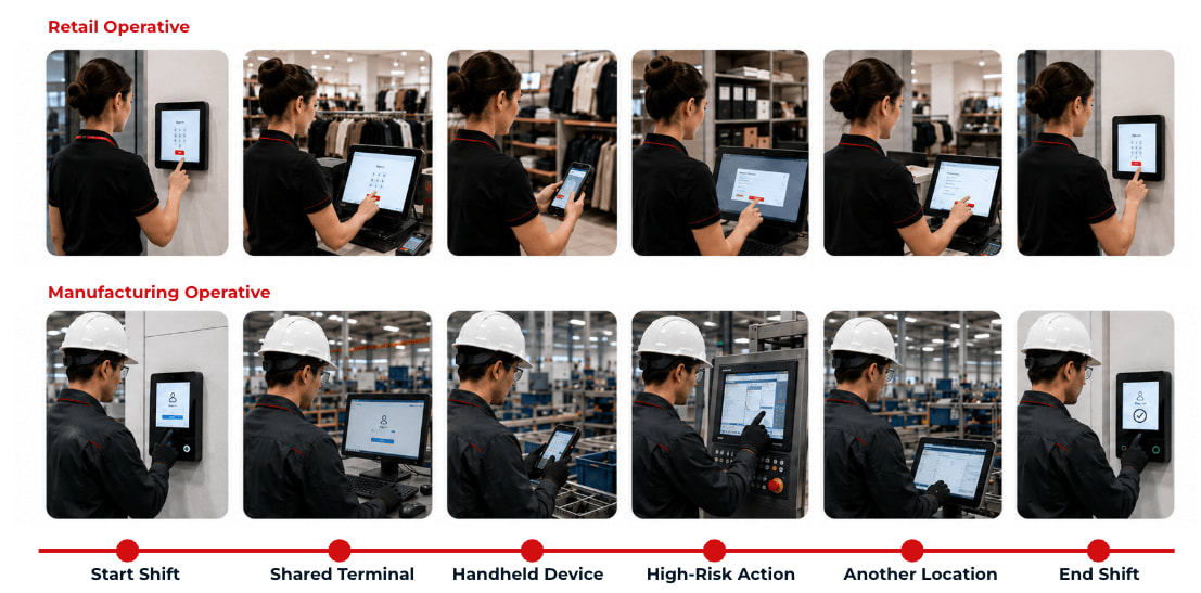 image showing worker using multiple types of shared devices