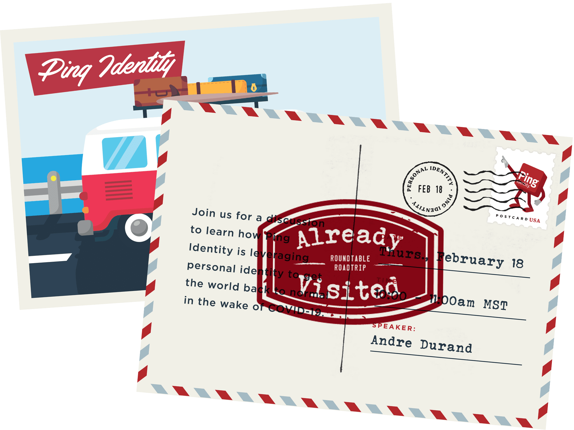 Already visited road trip postcard with vehicle