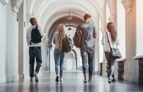 Students walking down a hallway