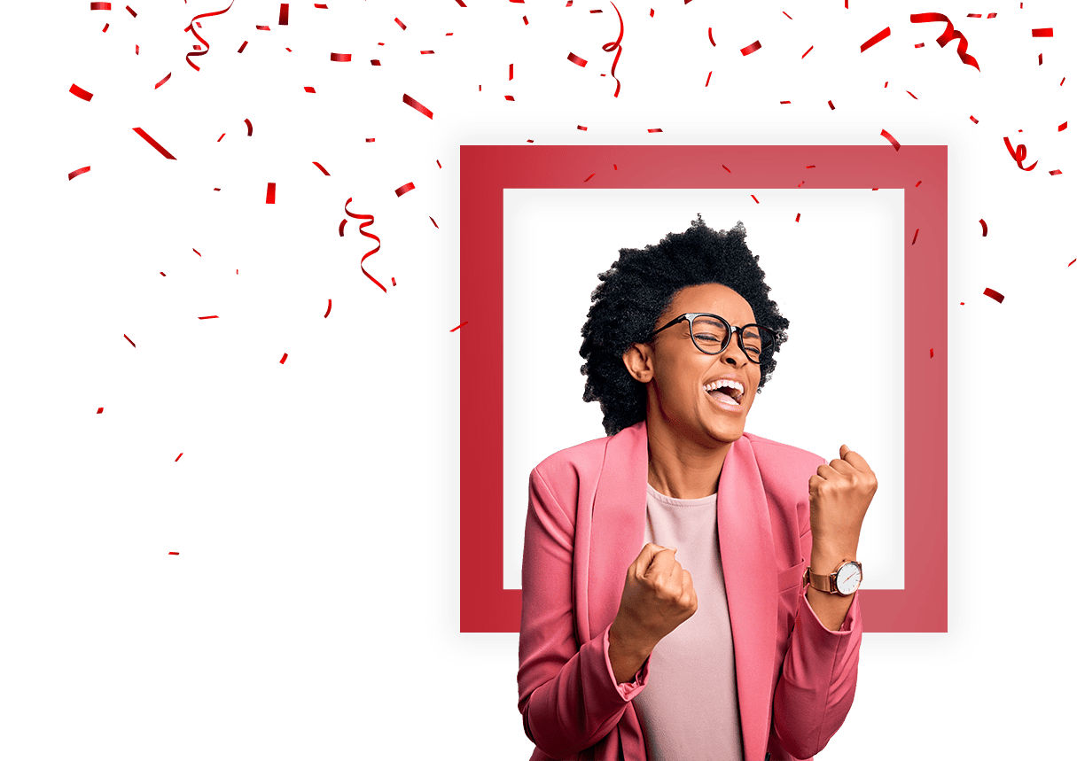 woman cheering with confetti
