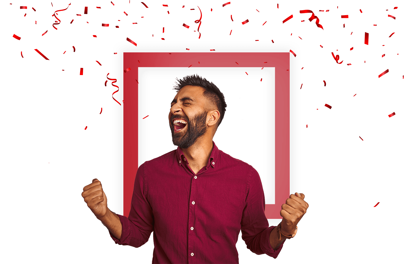 man cheering with confetti